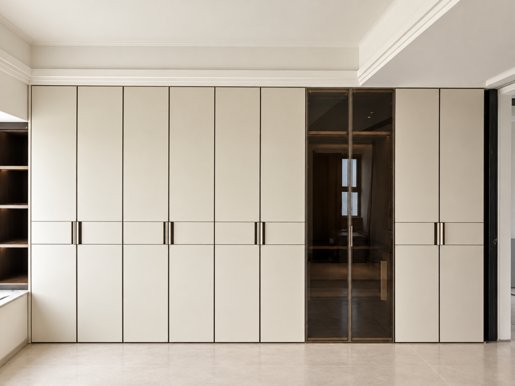 Aluminium honeycomb Wardrobe with micro Leather Doors & Glass Doors