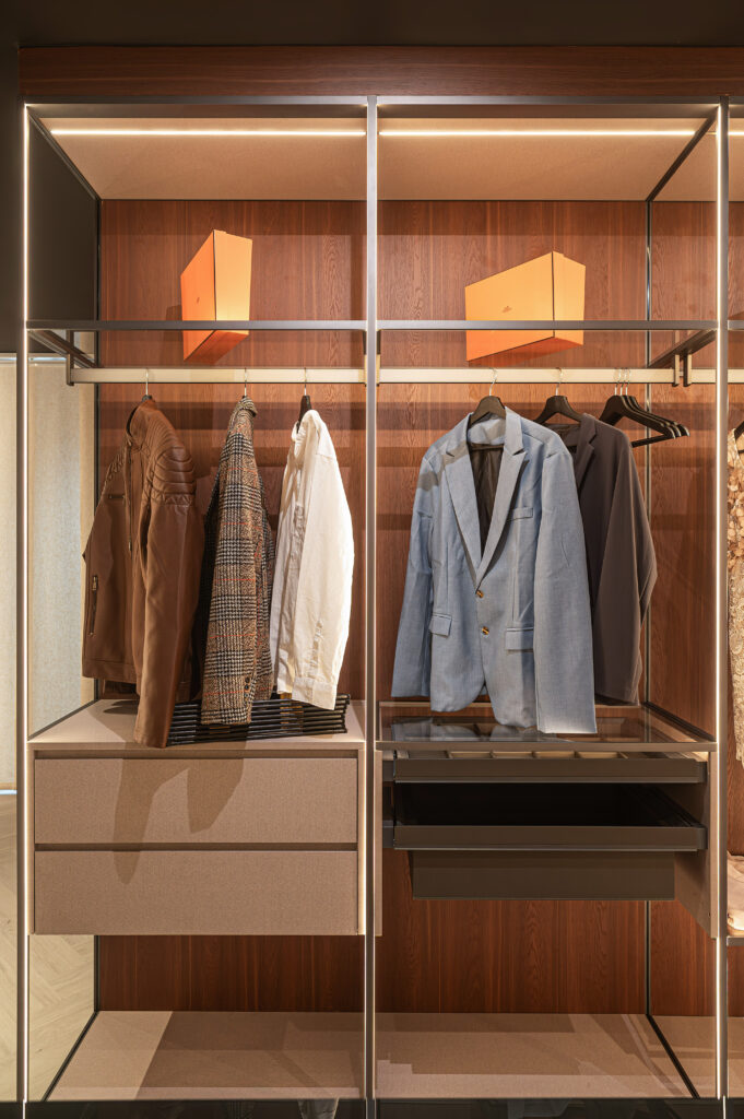 Aura slim framed aluminium cabinet hanging and drawers